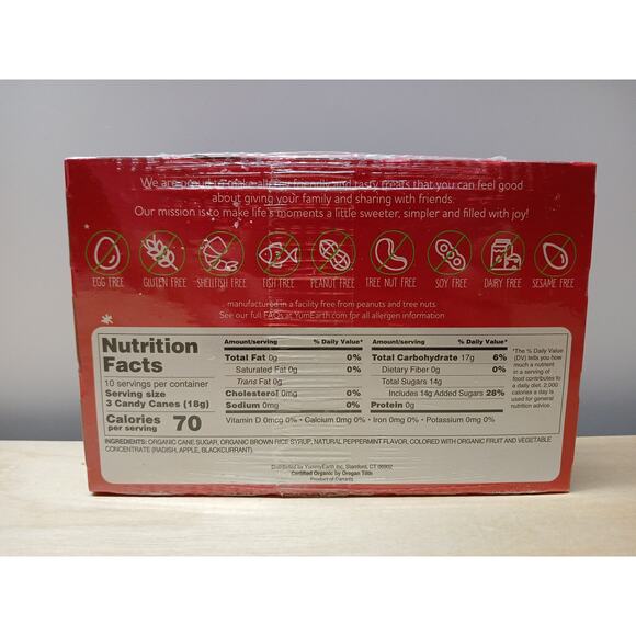Yum Earth Organic Candy Canes Mini 4-BOXES of 30 Pcs (120 Total) Peppermint NEW - Picture 2 of 3